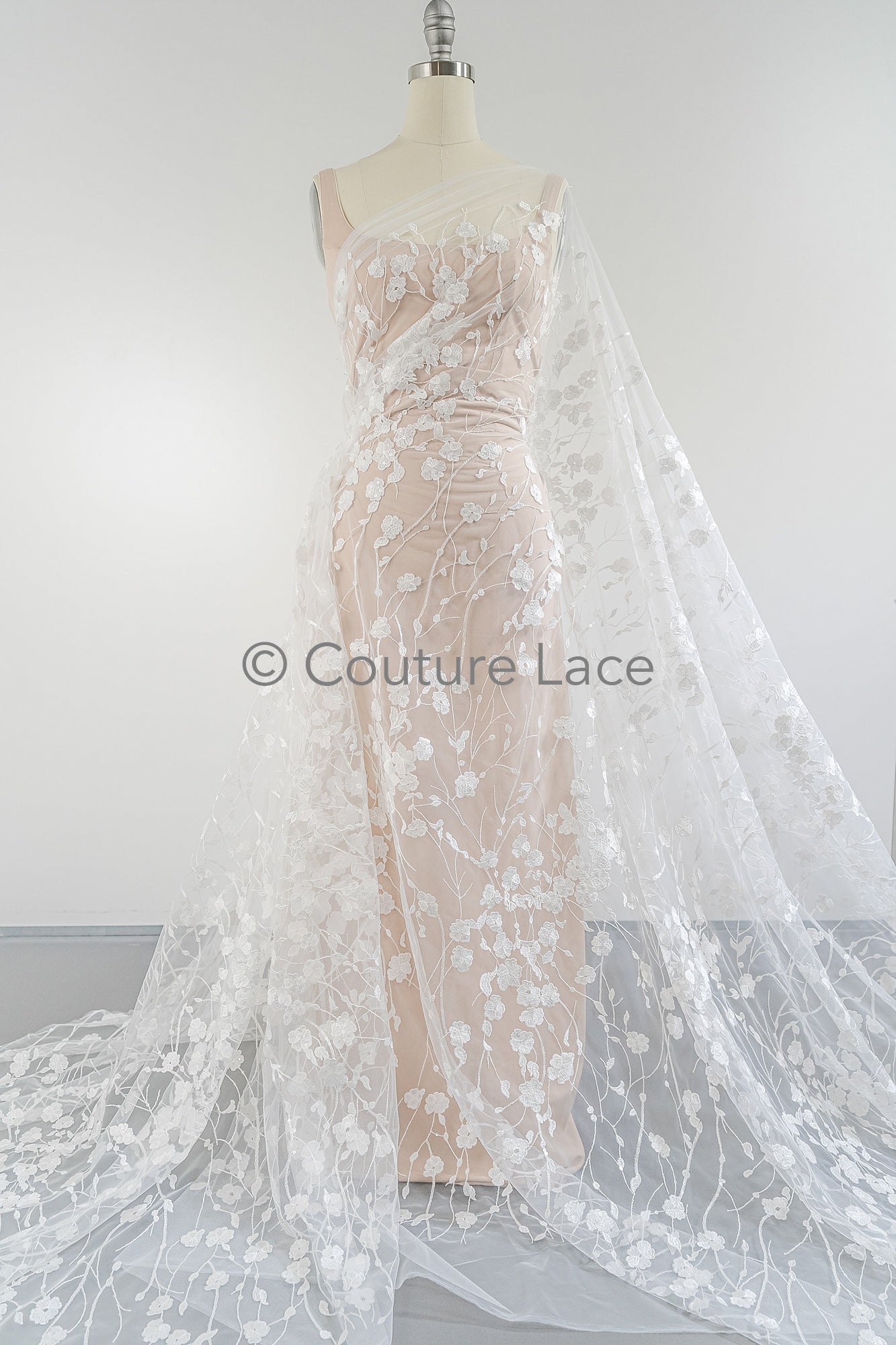 Floral bridal lace/ bridal lace material/ cream bridal lace/ floral wedding lace with sequins/ couture lace// L23-631