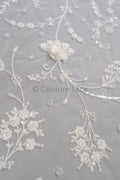 3D Blumen Spitzenstoff/ Braut Spitzenstoff Off-White/ romantischer 3D Blumen Spitzenstoff mit Perlen/ Hochzeit Spitzenstoff// L23-532