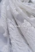 Tejido jacquard nupcial transparente con gran motivo floral 3D – Off-White // R-045