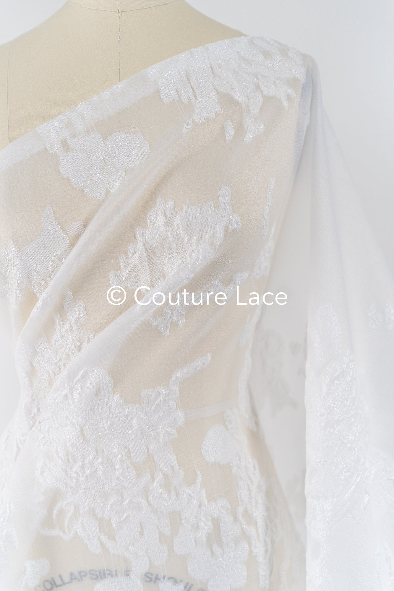 Transparenter Jacquard Brautstoff mit Blumenmuster – Off-White // R-046