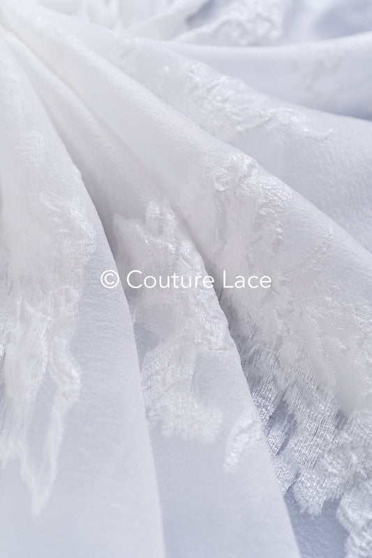 Tejido jacquard nupcial transparente con gran motivo floral 3D – Off-White // R-046