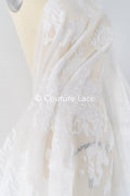 Transparenter Jacquard Brautstoff mit Blumenmuster – Off-White // R-046
