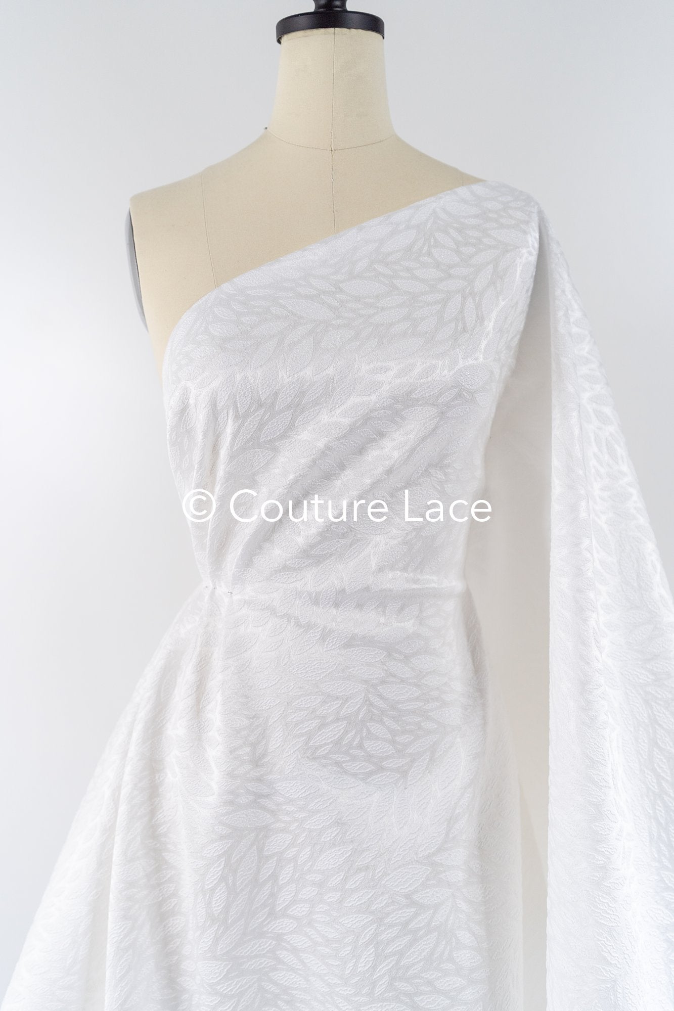 Elegant jacquard bridal fabric with abstract leaf pattern – Off-White, modern bridal satin jacquard // R-048