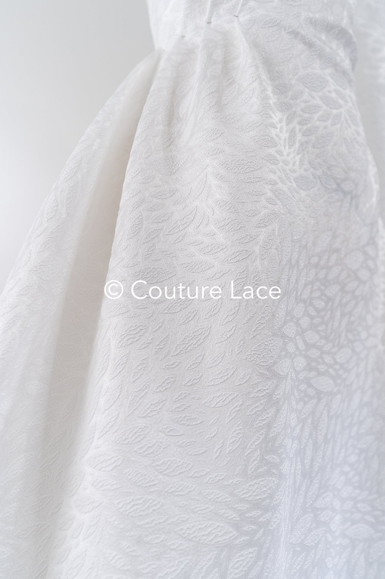 Elegant jacquard bridal fabric with abstract leaf pattern – Off-White, modern bridal satin jacquard // R-048