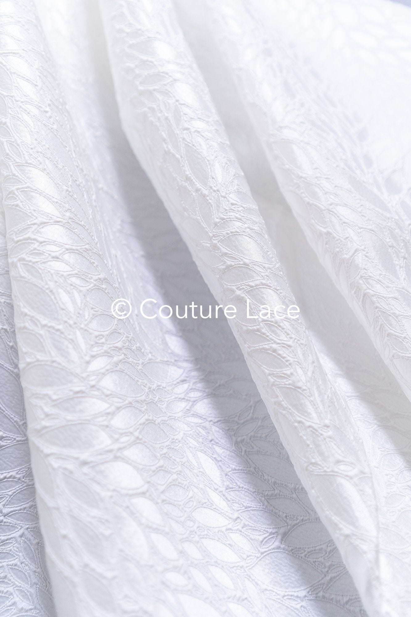 Elegant jacquard bridal fabric with abstract leaf pattern – Off-White, modern bridal satin jacquard // R-048