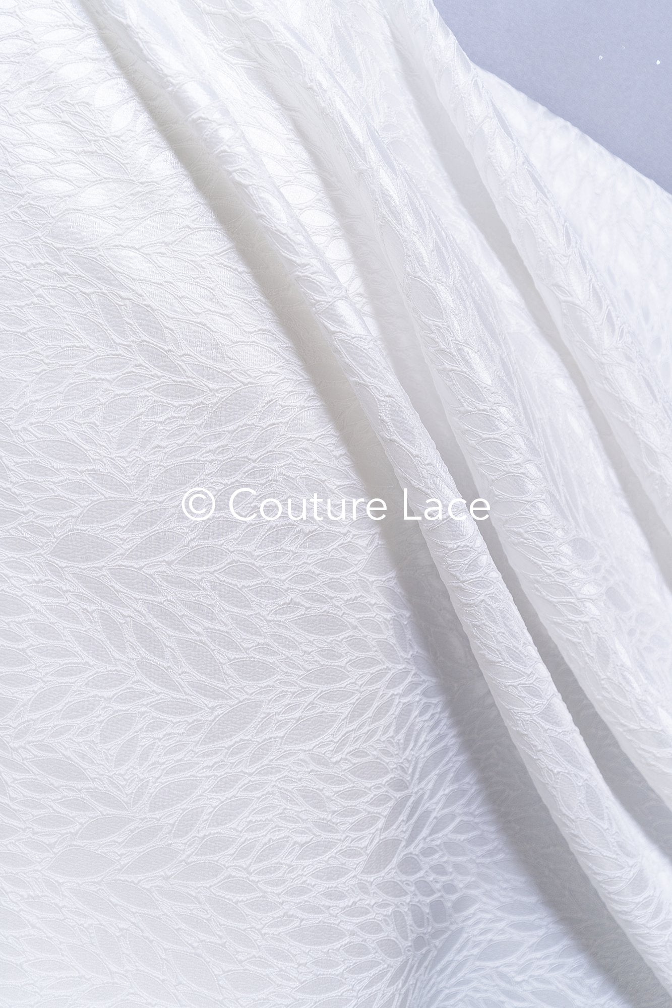 Elegant jacquard bridal fabric with abstract leaf pattern – Off-White, modern bridal satin jacquard // R-048