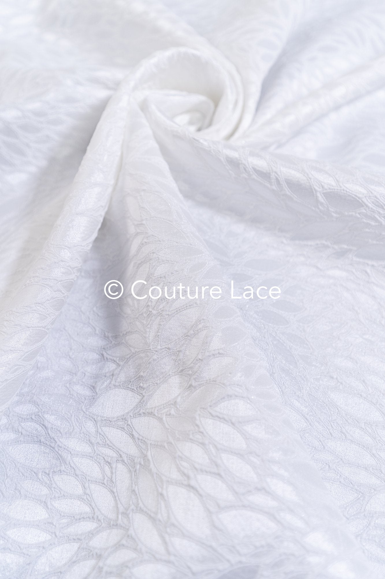 Elegant jacquard bridal fabric with abstract leaf pattern – Off-White, modern bridal satin jacquard // R-048
