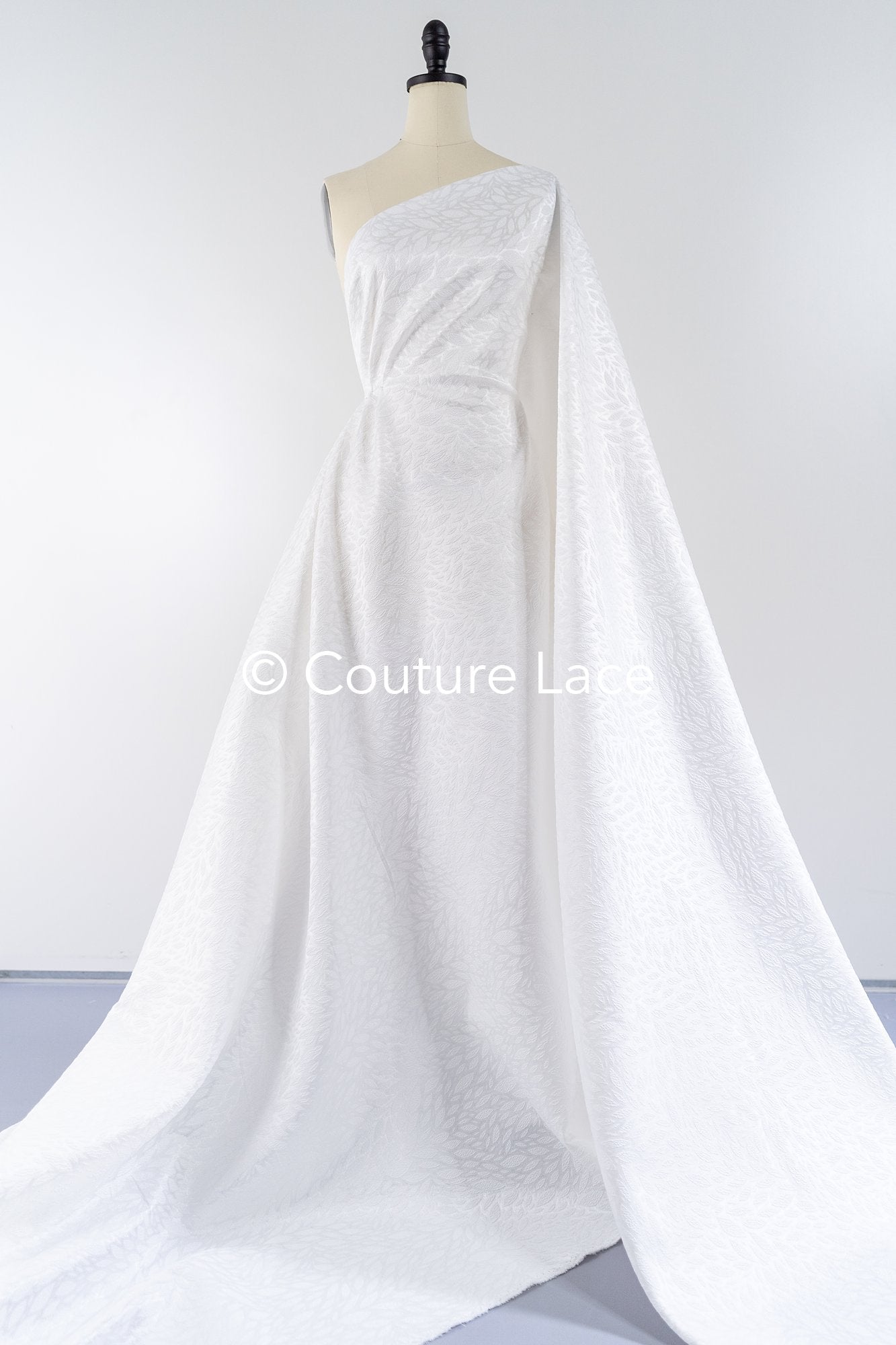 Elegant jacquard bridal fabric with abstract leaf pattern – Off-White, modern bridal satin jacquard // R-048