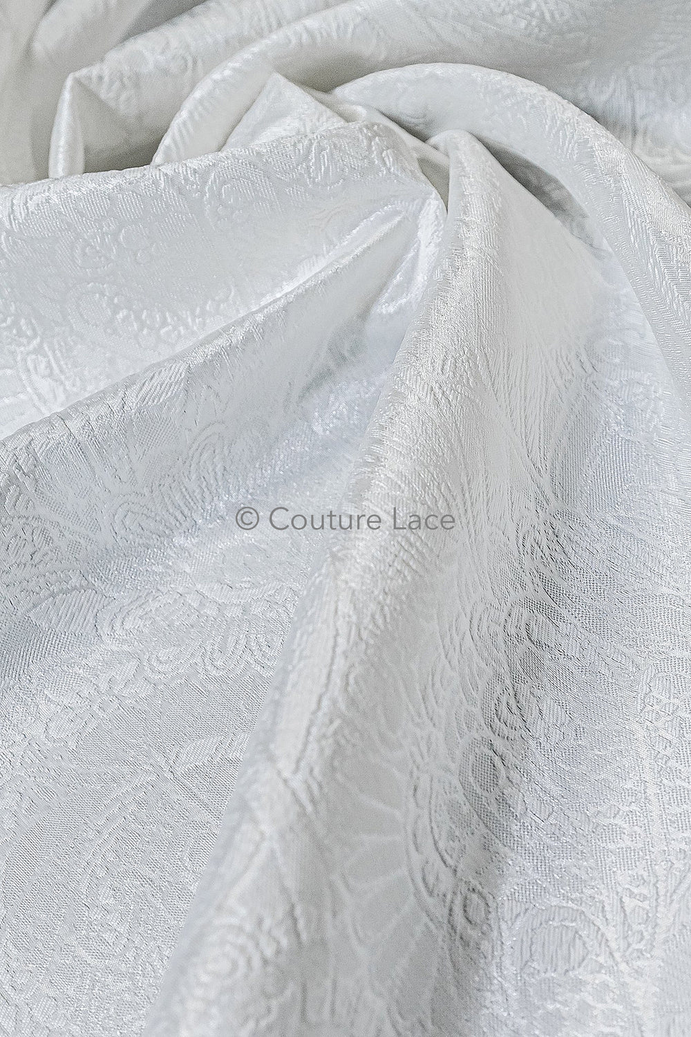 Luxus Jacquard Brautstoff mit floralem Paisley-Muster – Off-White, edler Satin Jacquard // R-076