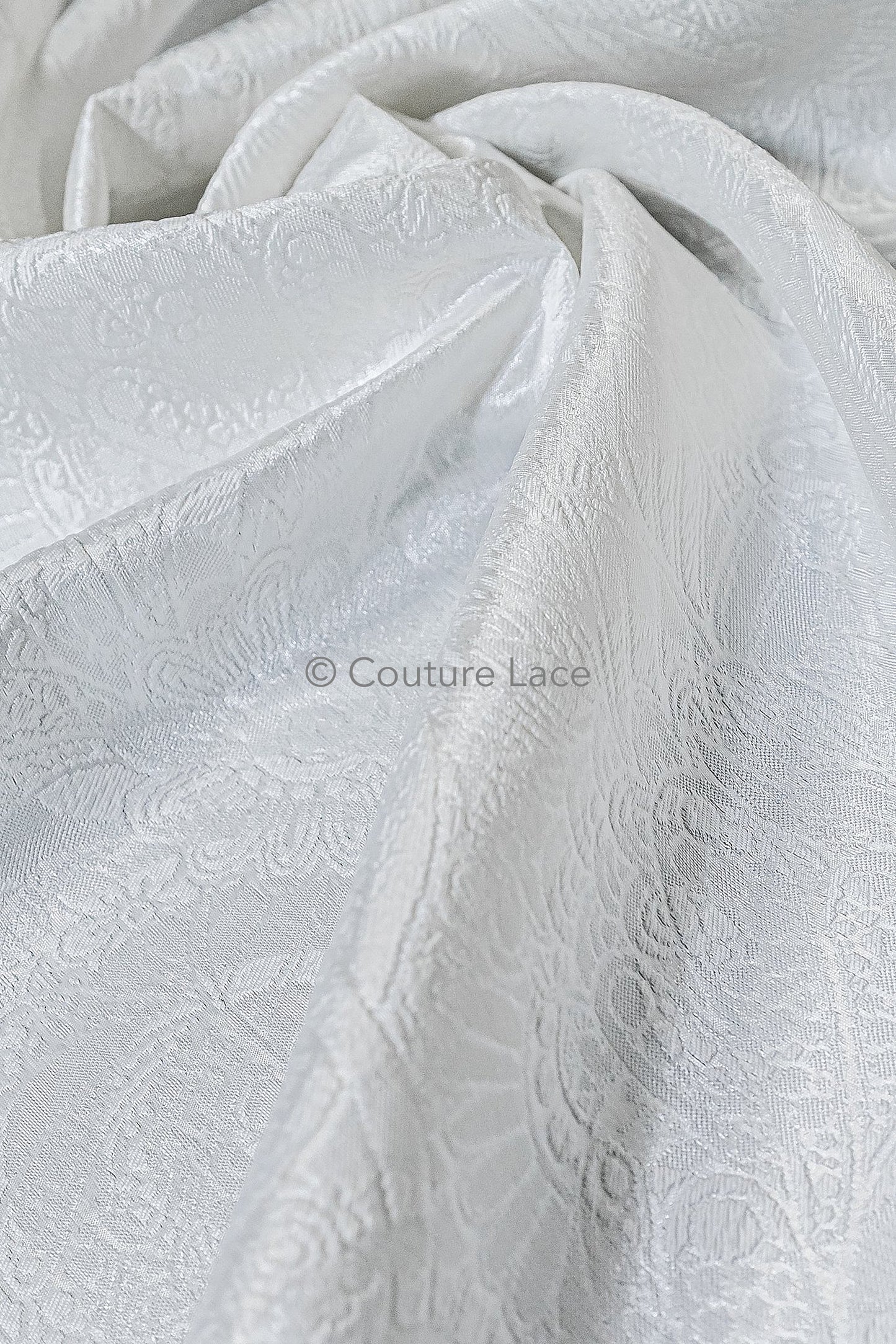 Luxus Jacquard Brautstoff mit floralem Paisley-Muster – Off-White, edler Satin Jacquard // R-076