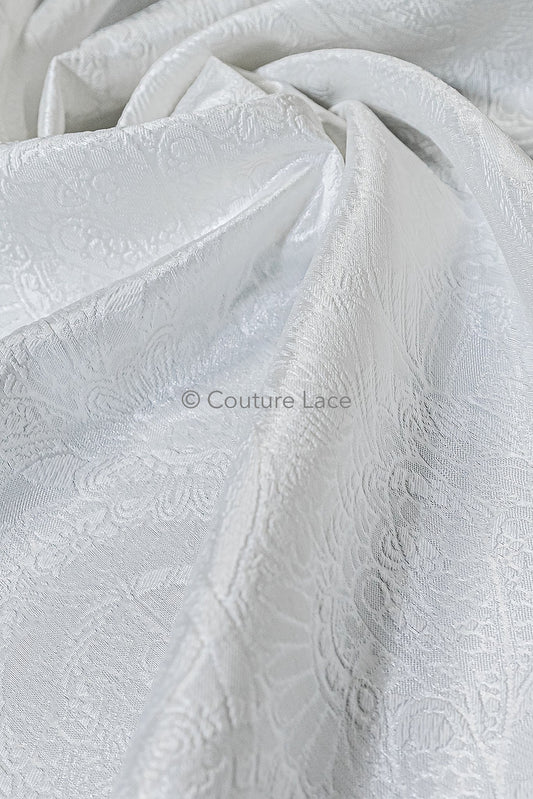 Tejido jacquard nupcial de lujo con motivo paisley floral – Off-White, elegante jacquard satinado // R-076