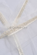 Brautspitze Borte mit Perlen & Kristallen Silber/ Spitzenborte mit Perlen/ Brautgürtel Borte/ Spitzenborte für Brautkleid// T24-092