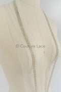 Brautspitze Borte mit Perlen & Kristallen Silber/ Spitzenborte mit Perlen/ Brautgürtel Borte/ Spitzenborte für Brautkleid// T24-092