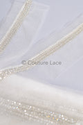 Brautspitze Borte mit Perlen & Kristallen Silber/ Spitzenborte mit Perlen/ Brautgürtel Borte/ Spitzenborte für Brautkleid// T24-092