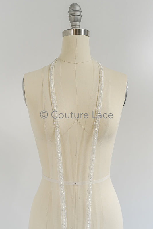 Brautspitze Borte mit Perlen/ weiße Spitzenborte mit Perlen/ Brautgürtel Borte/ Spitzenborte für Brautkleid// T24-093