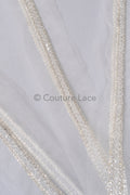 Brautspitze Borte mit Perlen & Kristallen Silber/ Spitzenborte mit Perlen/ Brautgürtel Borte/ Spitzenborte für Brautkleid// T24-094