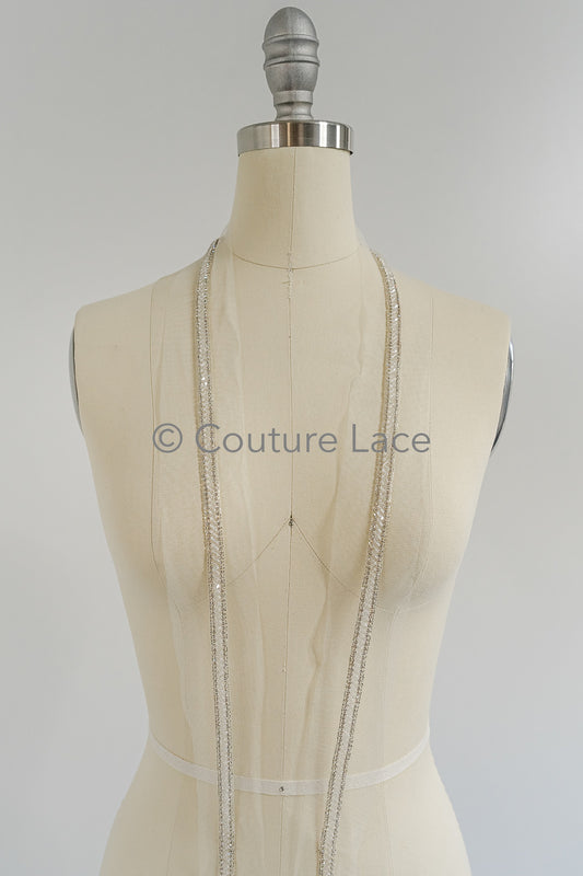 Brautspitze Borte mit Perlen & Kristallen Silber/ Spitzenborte mit Perlen/ Brautgürtel Borte/ Spitzenborte für Brautkleid// T24-094