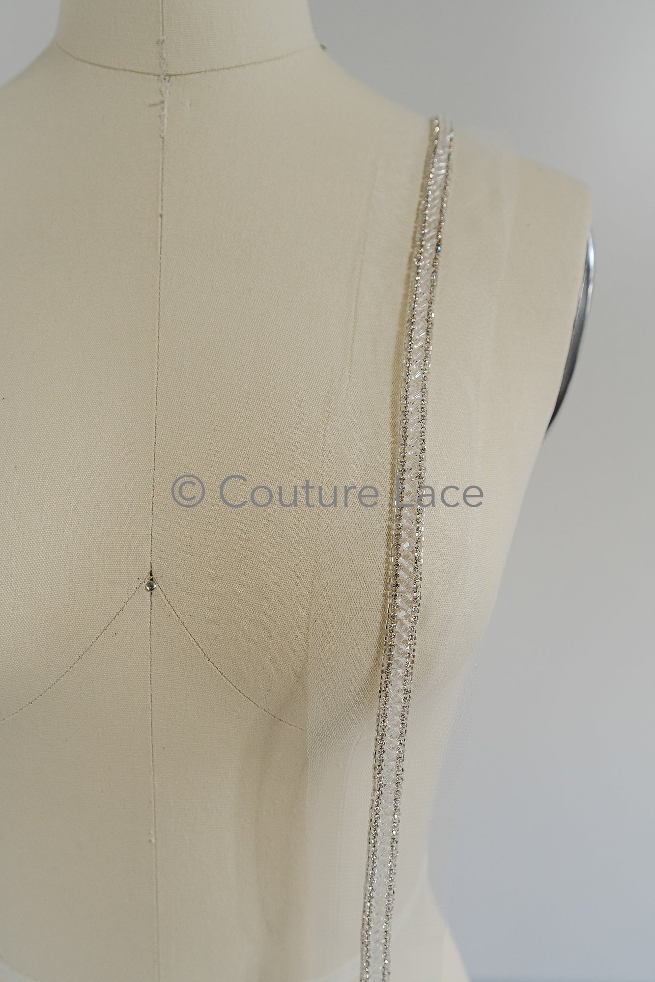 Brautspitze Borte mit Perlen & Kristallen Silber/ Spitzenborte mit Perlen/ Brautgürtel Borte/ Spitzenborte für Brautkleid// T24-094