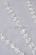 Brautspitze Borte mit Perlen & Pailletten/ Blumen Spitzenborte weiß/ Brautgürtel Borte/ Spitzenborte für Brautkleid// T24-095