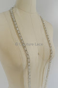 Brautspitze Borte mit Perlen & Kristallen Silber/ Spitzenborte mit Perlen/ Brautgürtel Borte/ Spitzenborte für Brautkleid// T24-096