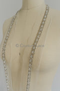 Brautspitze Borte mit Perlen & Kristallen Silber/ Spitzenborte mit Perlen/ Brautgürtel Borte/ Spitzenborte für Brautkleid// T24-096