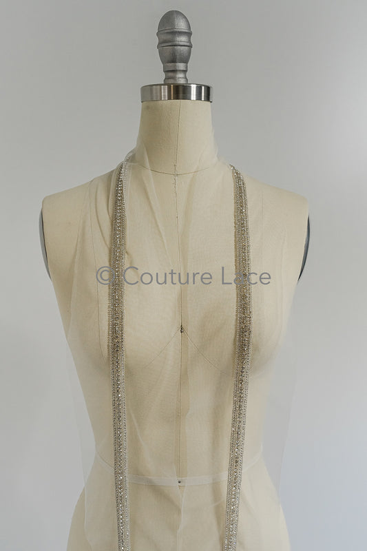 Brautspitze Borte mit Perlen & Kristallen Silber/ Spitzenborte mit Perlen/ Brautgürtel Borte/ Spitzenborte für Brautkleid// T24-097