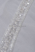 Brautspitze Borte mit Perlen & Pailletten Silber/ Spitzenborte mit Perlen/ Brautgürtel Borte/ Spitzenborte für Brautkleid// T24-098
