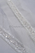 Brautspitze Borte mit Perlen & Pailletten Silber/ Spitzenborte mit Perlen/ Brautgürtel Borte/ Spitzenborte für Brautkleid// T24-098