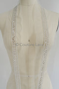 Brautspitze Borte mit Perlen & Pailletten Silber/ Spitzenborte mit Perlen/ Brautgürtel Borte/ Spitzenborte für Brautkleid// T24-098
