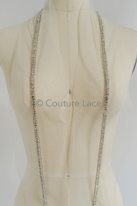 Brautspitze Borte mit Kristallen Silber/ Spitzenborte mit Swarowski Kirstallen/ Brautgürtel Borte/ Spitzenborte für Brautkleid// T24-099
