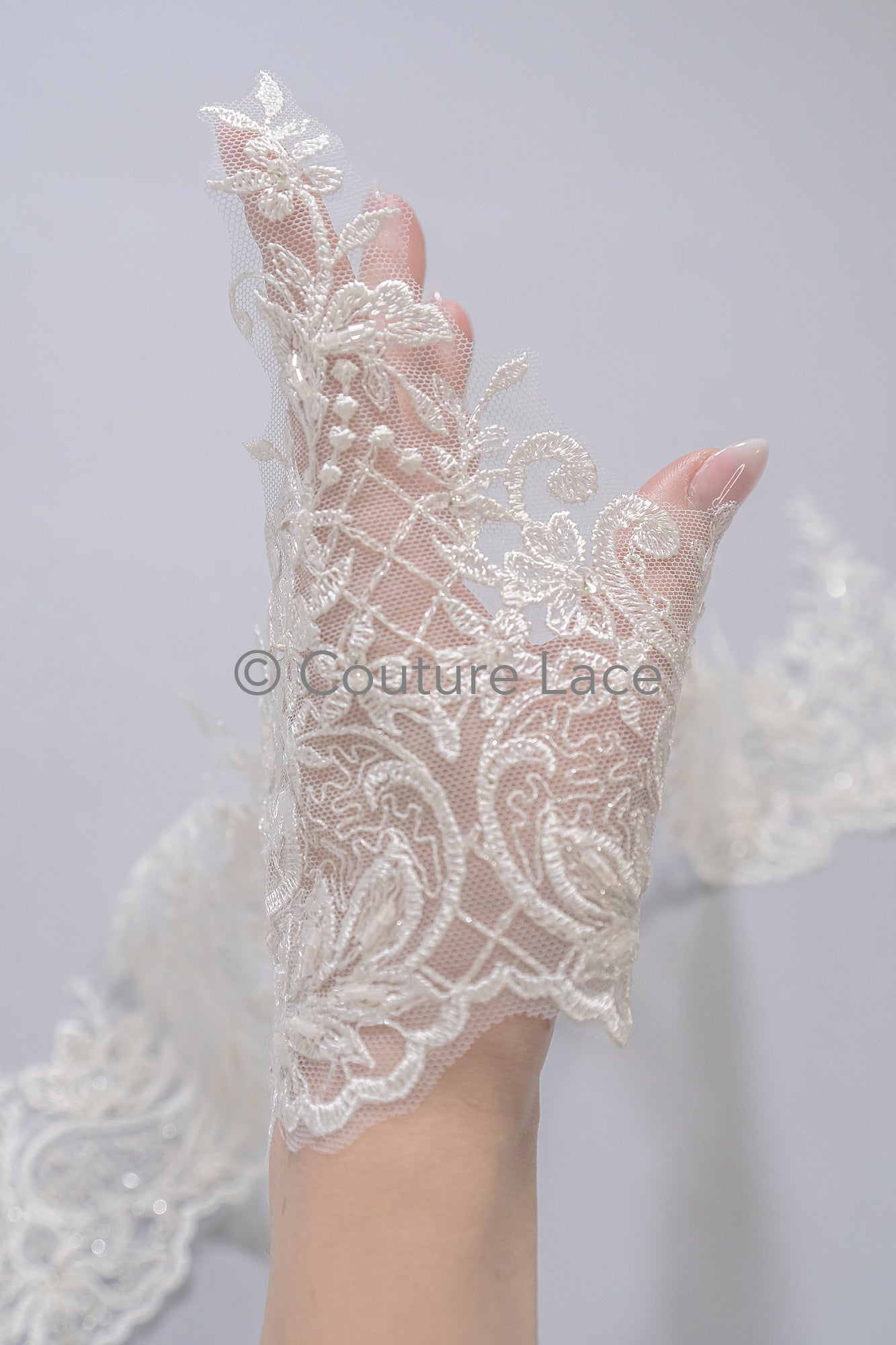 Pearl lace trim off-white/ bridal lace trim/ lace trim with pearls// T21-122 