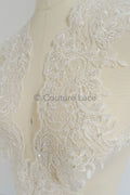 Pearl lace trim off-white/ bridal lace trim/ lace trim with pearls// T21-122 