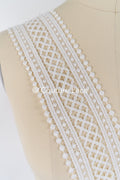 3yds Boho Lace Trim Crocheted Off-White/ Bridal Lace Trim/ Crochet Lace Trim/ Veil Lace// T24-077