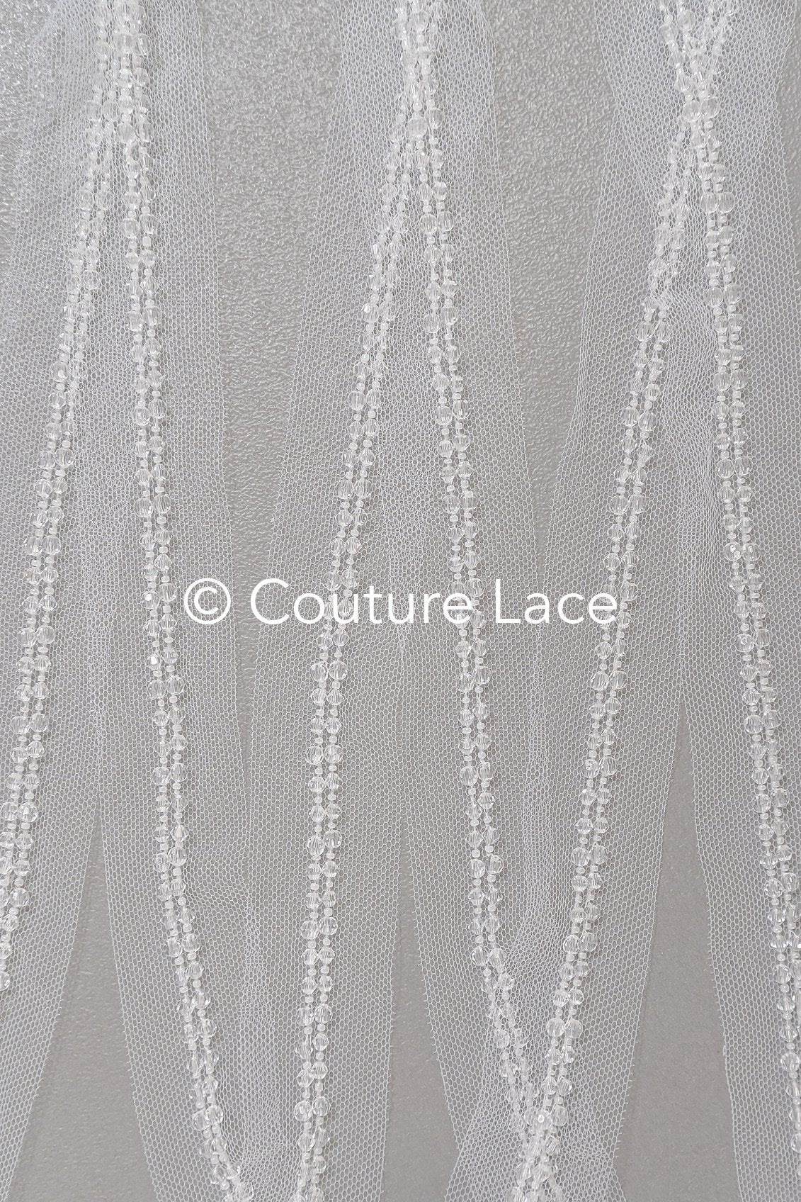 Brautspitze Borte mit Perlen/ Spitzenborte off-white transparent/ Braut Borte/ Spitzenborte für Brautkleid// T24-230