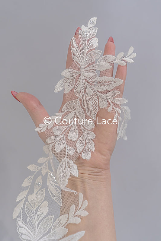 Bridal lace trim/ floral lace trim for wedding dresses // T25-232