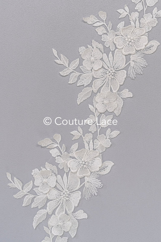 Floral 3D flower bridal lace trim/ flowery lace edge for wedding dresses // T25-234