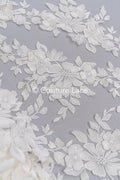 Floral 3D flower bridal lace trim/ flowery lace edge for wedding dresses // T25-234