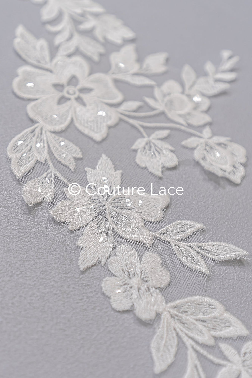 Fine bridal lace trim with floral pattern/ floral lace edge for wedding dresses // T25-235