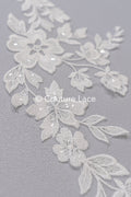 Fine bridal lace trim with floral pattern/ floral lace edge for wedding dresses // T25-235