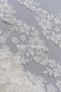 Fine bridal lace trim with floral pattern/ floral lace edge for wedding dresses // T25-235