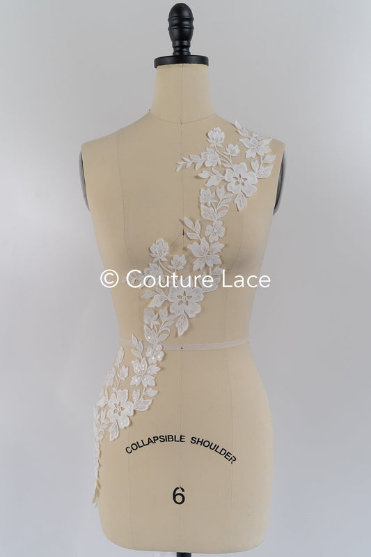 Fine bridal lace trim with floral pattern/ floral lace edge for wedding dresses // T25-235