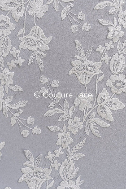 Fine bridal lace trim with floral pattern/ floral lace edge for wedding dresses // T25-236