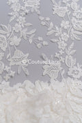 Fine bridal lace trim with floral pattern/ floral lace edge for wedding dresses // T25-236