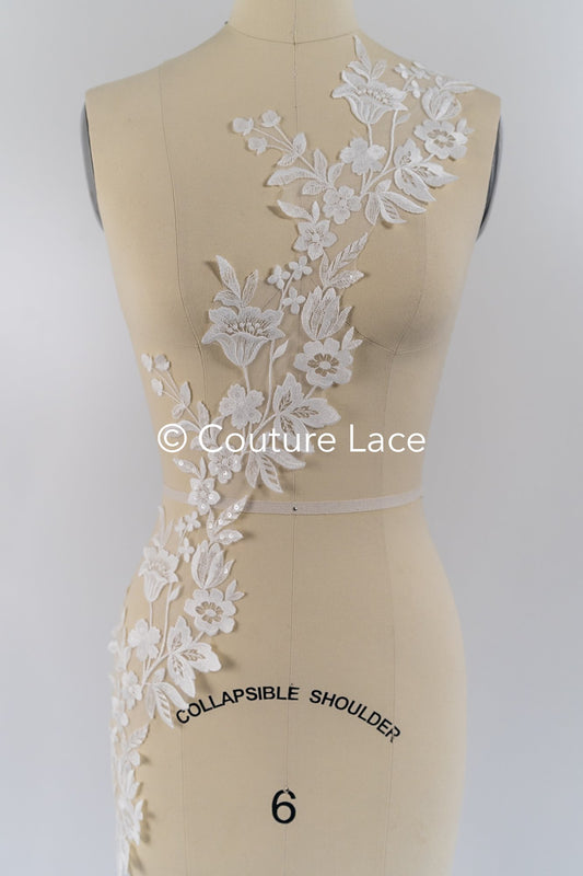 Fine bridal lace trim with floral pattern/ floral lace edge for wedding dresses // T25-236