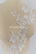 Fine bridal lace trim with floral pattern/ floral lace edge for wedding dresses // T25-236