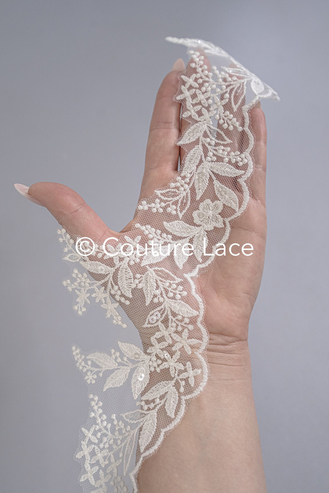 Fine bridal lace trim with floral pattern/ floral lace edge for wedding dresses // T25-237