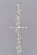 Heavily embroidered bridal lace trim with floral pattern/ Floral lace edge with pearls // T25-238