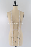 Heavily embroidered bridal lace trim with floral pattern/ Floral lace edge with pearls // T25-238