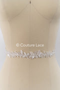 Heavily embroidered bridal lace trim with floral pattern/ Floral lace edge with pearls // T25-238
