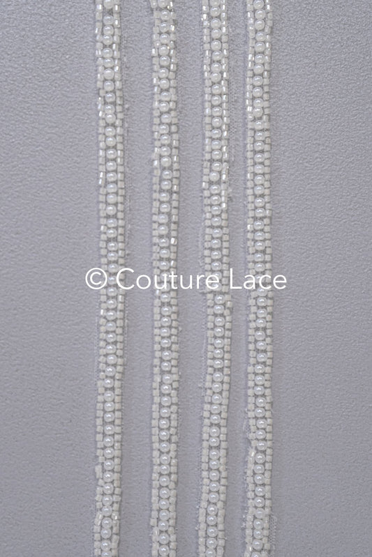 Heavy embroidered bridal lace trim / beaded lace edge for straps or bridal belt // T25-239